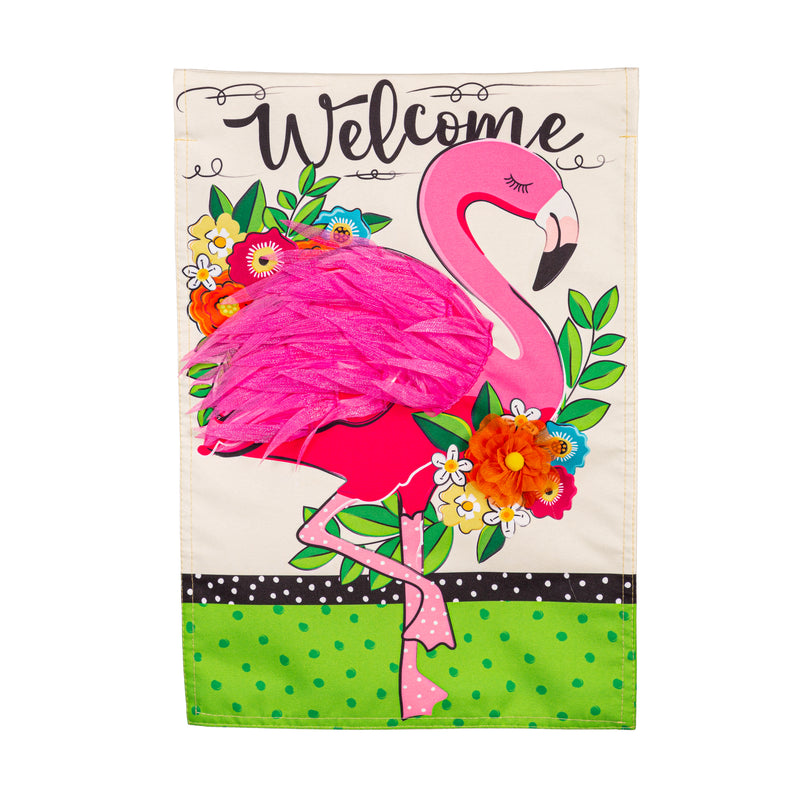 Evergreen Flag,Floral Flamingo Welcome Linen Garden Flag,0.2x12.5x18 Inches