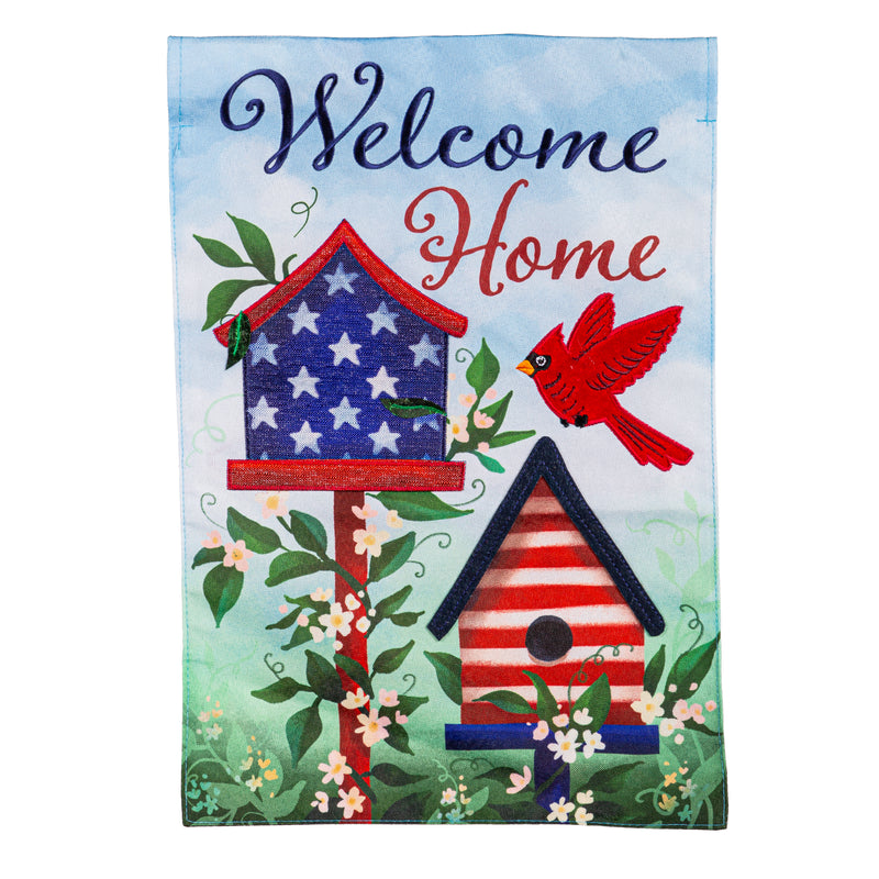 Evergreen Flag,Patriotic Bird House Welcome Linen Garden Flag,12.5x0.2x18 Inches