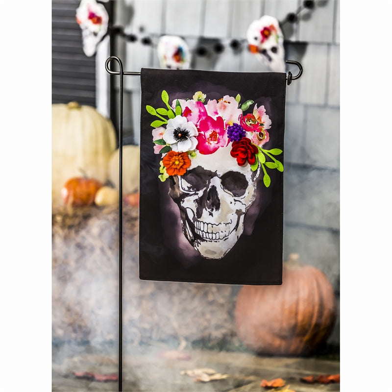 Evergreen Flag,Floral Crowned Skull Garden Linen Flag,12.5x0.03x18 Inches