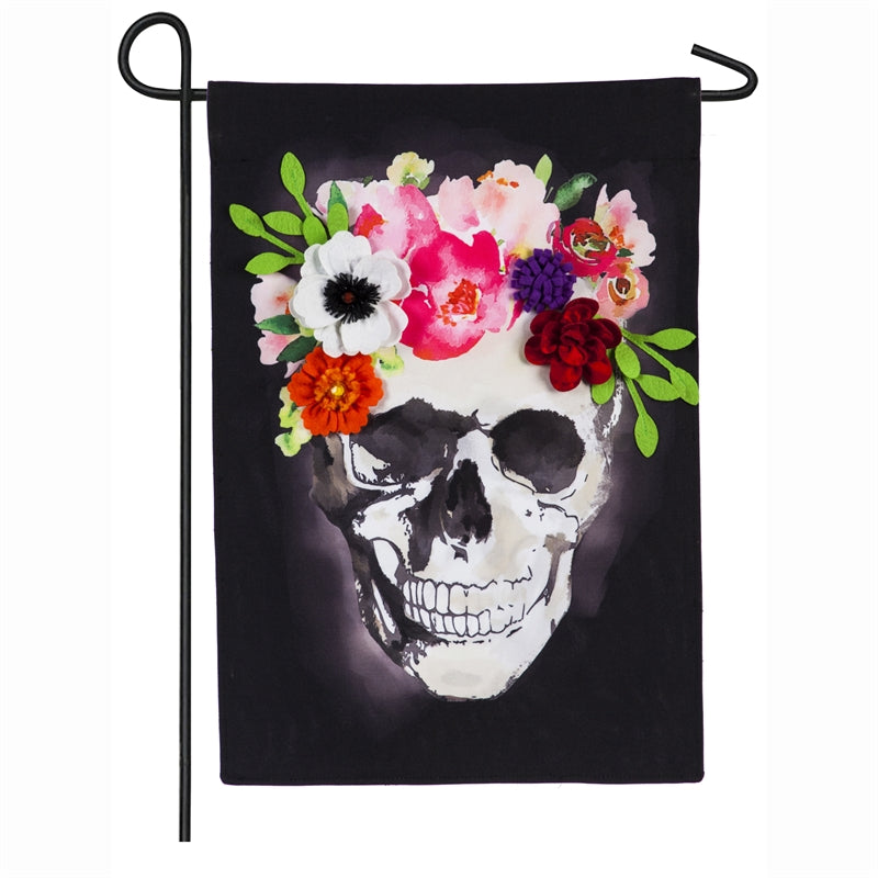 Evergreen Flag,Floral Crowned Skull Garden Linen Flag,12.5x0.03x18 Inches