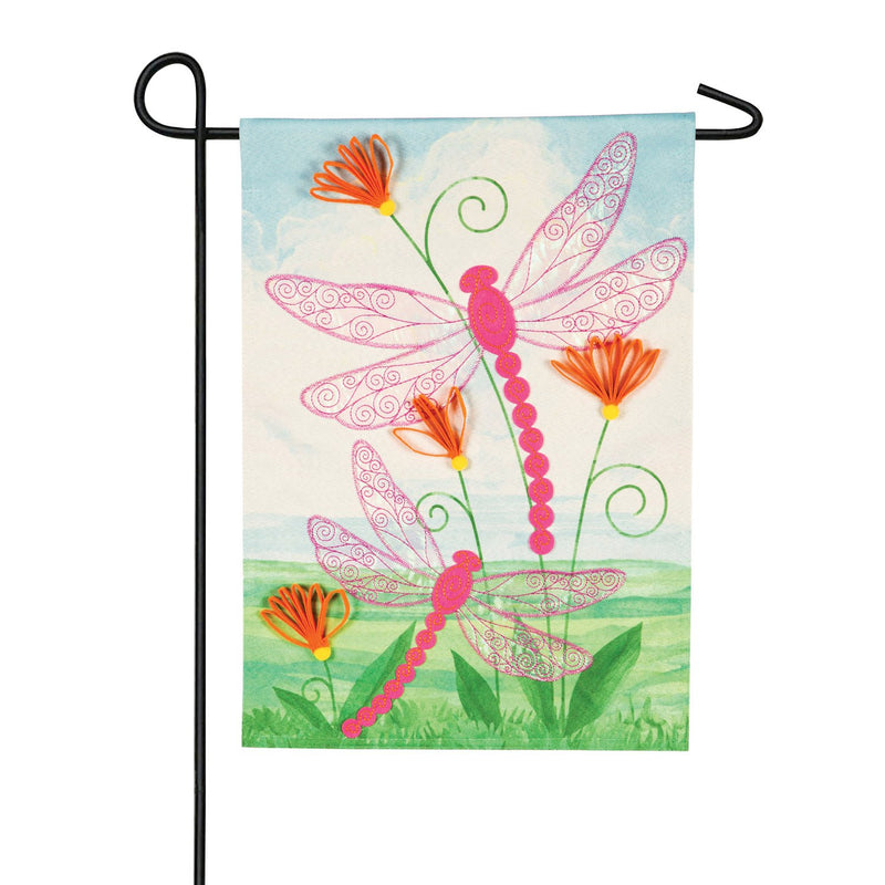 Evergreen Flag,Dragonflies Quilled Look Garden Linen Flag,12.5x0.2x18 Inches