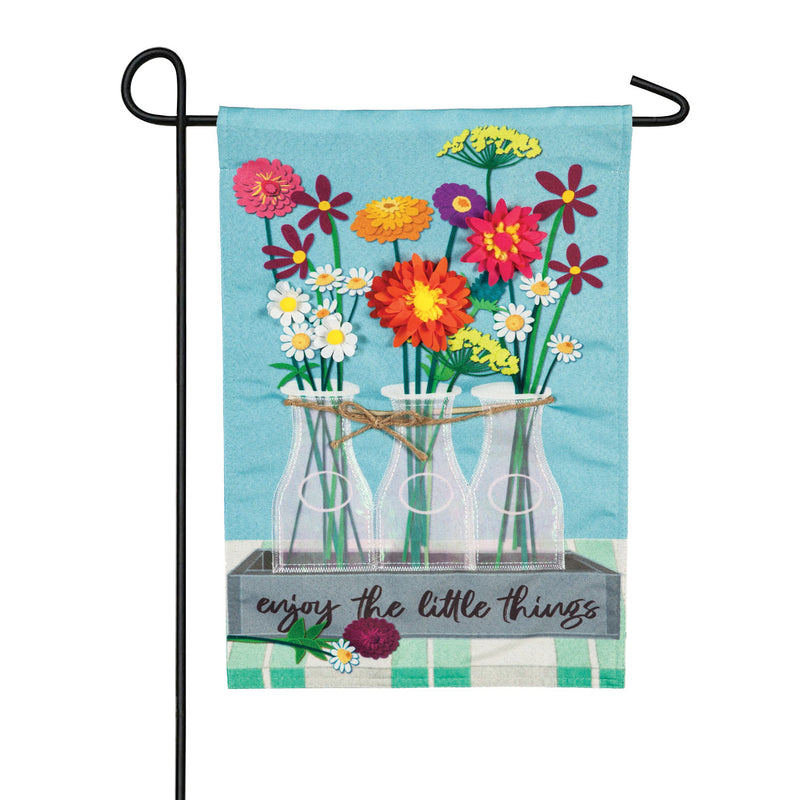 Evergreen Flag,Floral Milk Bottle Trio Garden Linen Flag,12.5x0.2x18 Inches