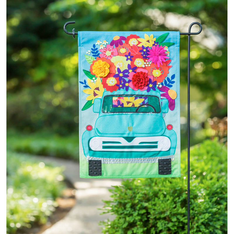 Evergreen Flag,Mint Flower Truck Garden Linen Flag,12.5x0.2x18 Inches