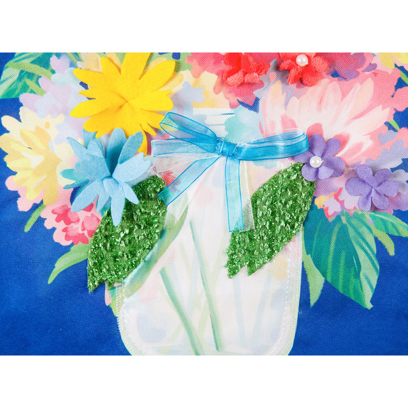 Evergreen Flag,Floral Mason Jar Garden Linen Flag,12.5x0.2x18 Inches