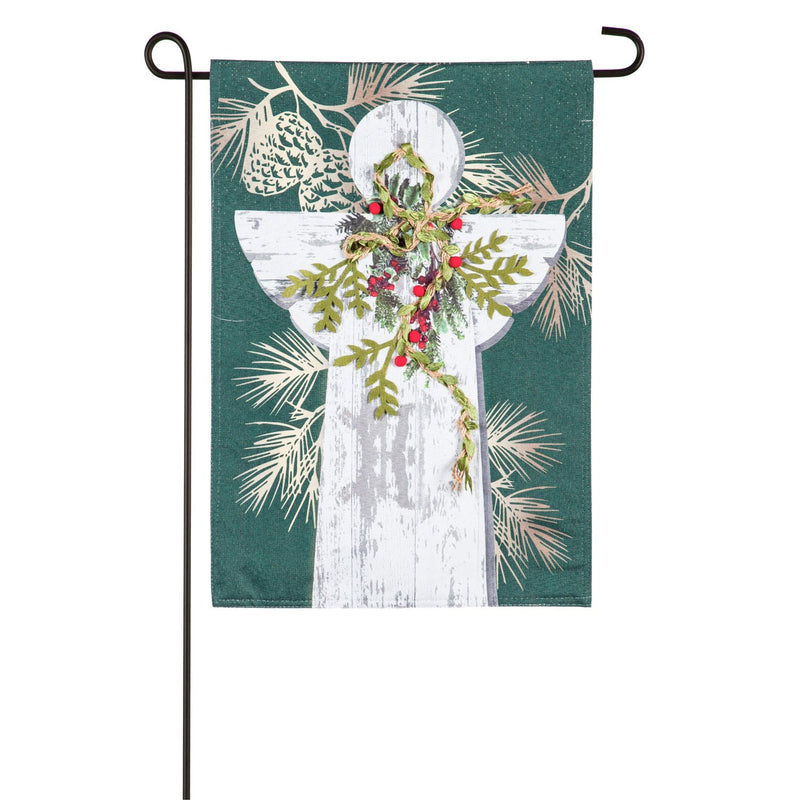 Evergreen Flag,Woodgrain Angel Garden Linen Flag,12.5x18x0.2 Inches