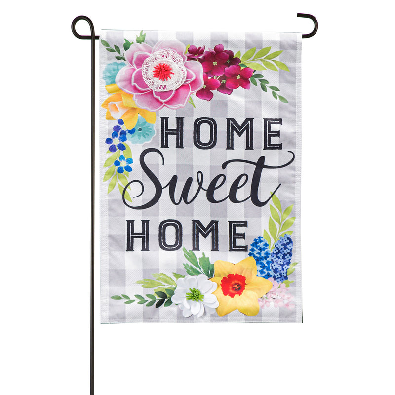 Home Sweet Home Plaid Floral Garden Linen Flag,14l9471