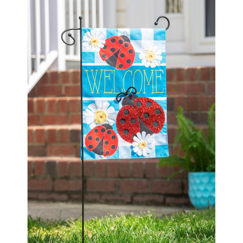Evergreen Flag,Ladybug Plaid Welcome Garden Linen Flag,18x12.5x0.2 Inches