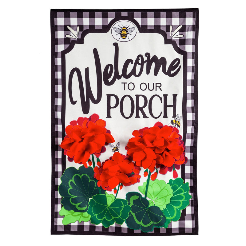 Evergreen Flag,Welcome to Our Porch Geraniums Garden Linen Flag,18x12.5x0.2 Inches