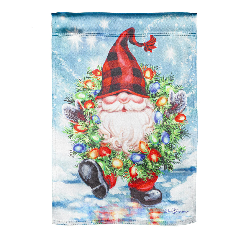 Gnome with a Christmas Wreath Garden Lustre Flag,14lu10560