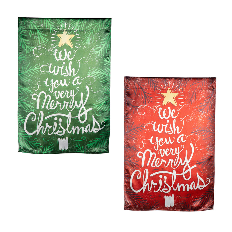 Evergreen Flag,We Wish You a Merry Christmas Lustre Reversible Garden Flag,13x0.05x18 Inches