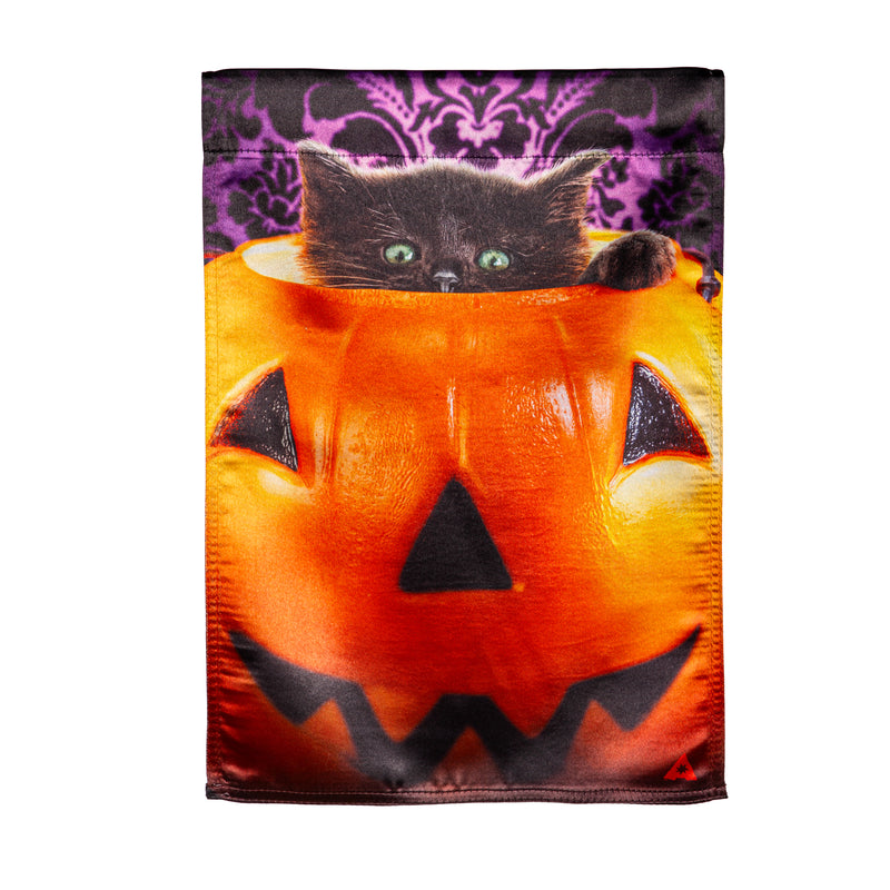 Kitten in Pumpkin Bucket Lustre Garden Flag,14lu12038