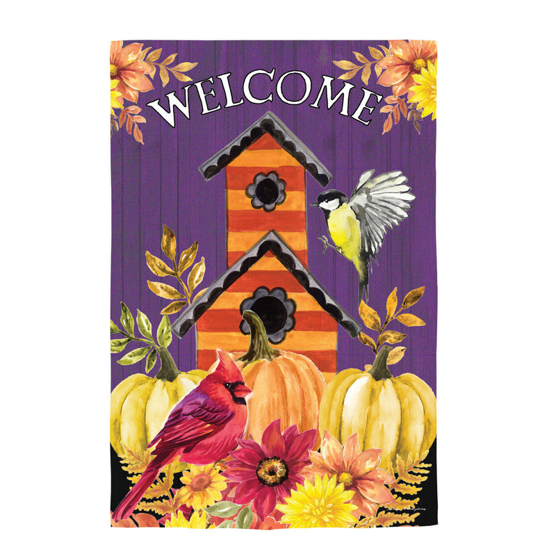 Welcome Fall Bird House Moire Garden Flag,14m11938