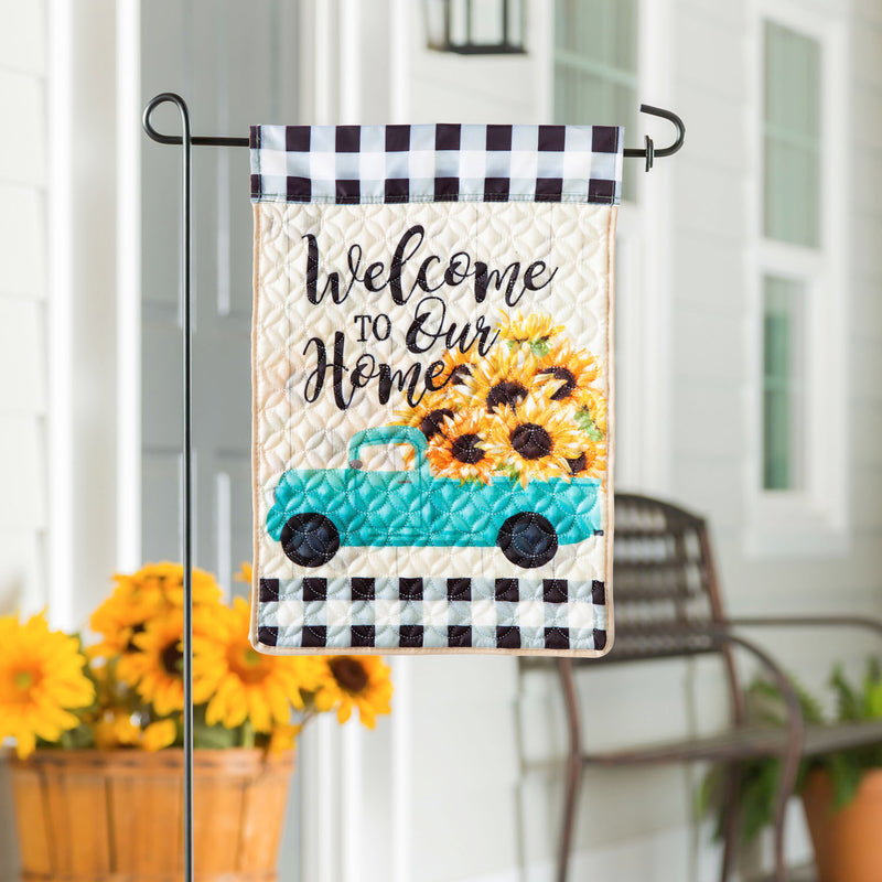 Mint Sunflower Truck Garden Quilted Flag,14q9880