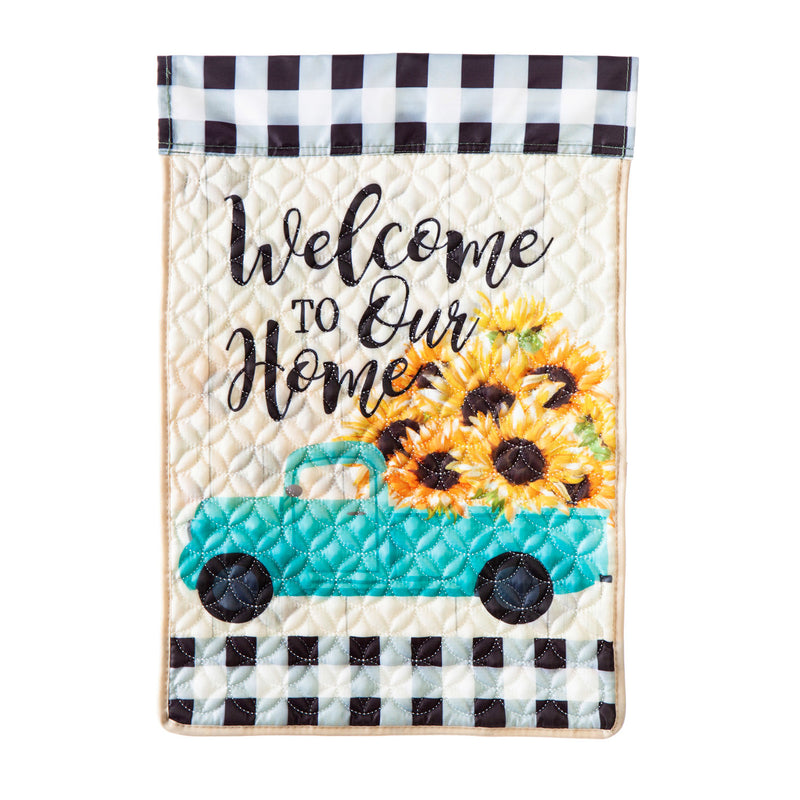 Mint Sunflower Truck Garden Quilted Flag,14q9880