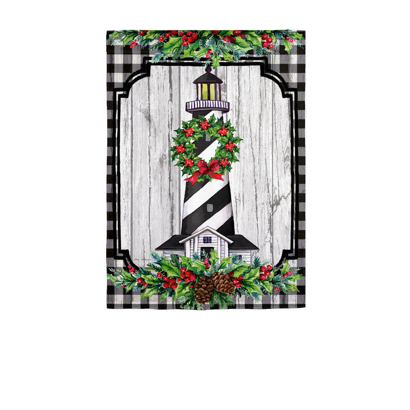 Christmas Lighthouse Wreath Garden Suede Flag,14s10056