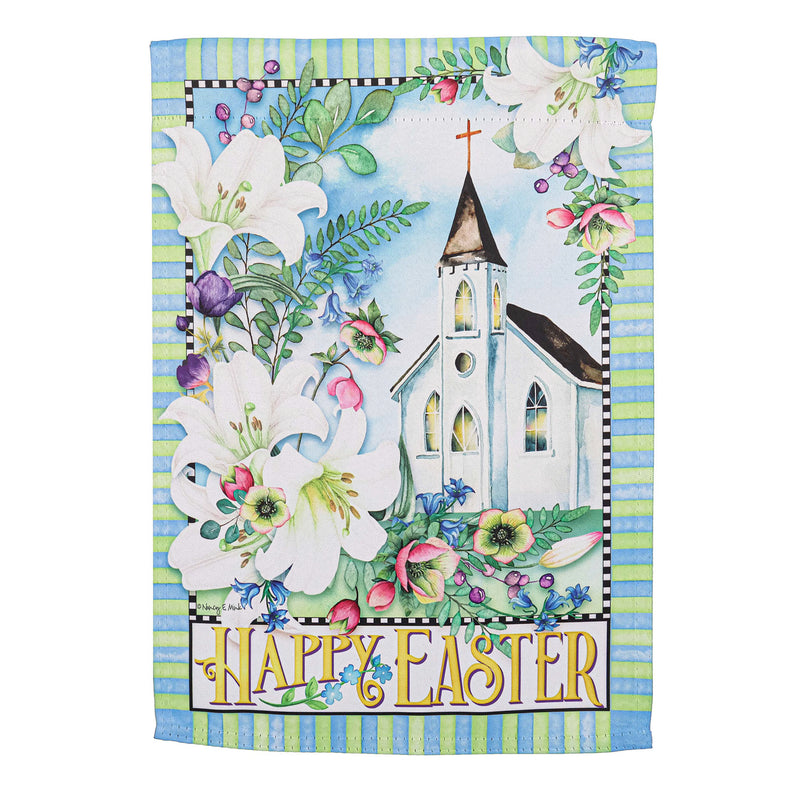 Easter Church with Flowers Garden Suede Flag,14s10180