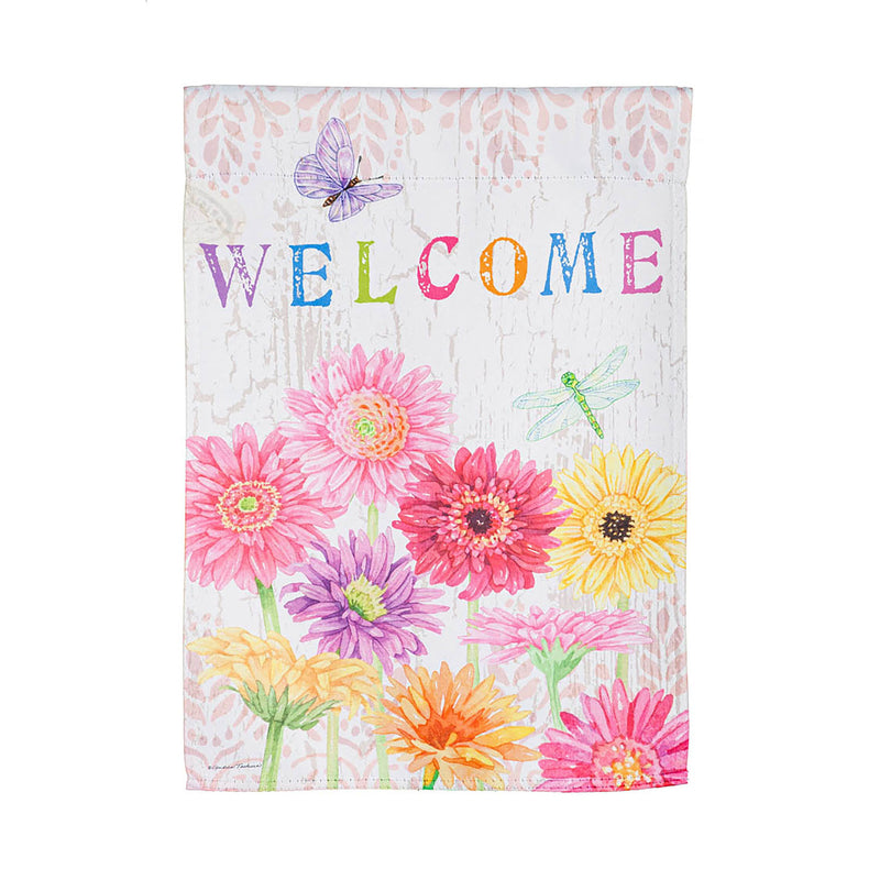 Gerbera Daisy Welcome Garden Suede Flag, 18"x12.5"inches