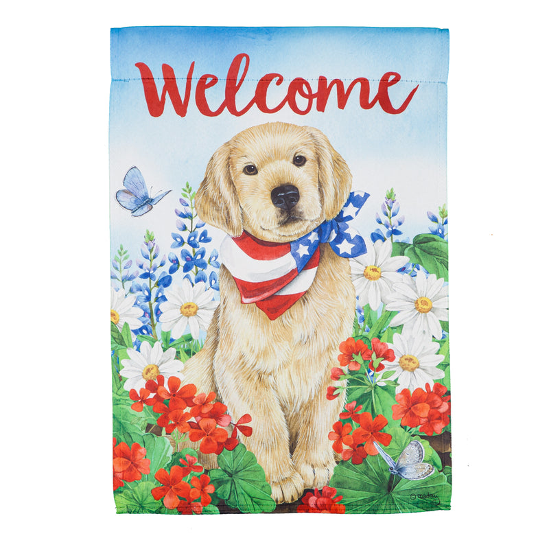 Evergreen Flag,Dog with Patriotic Bandana Garden Suede Flag,12.5x18x0.02 Inches