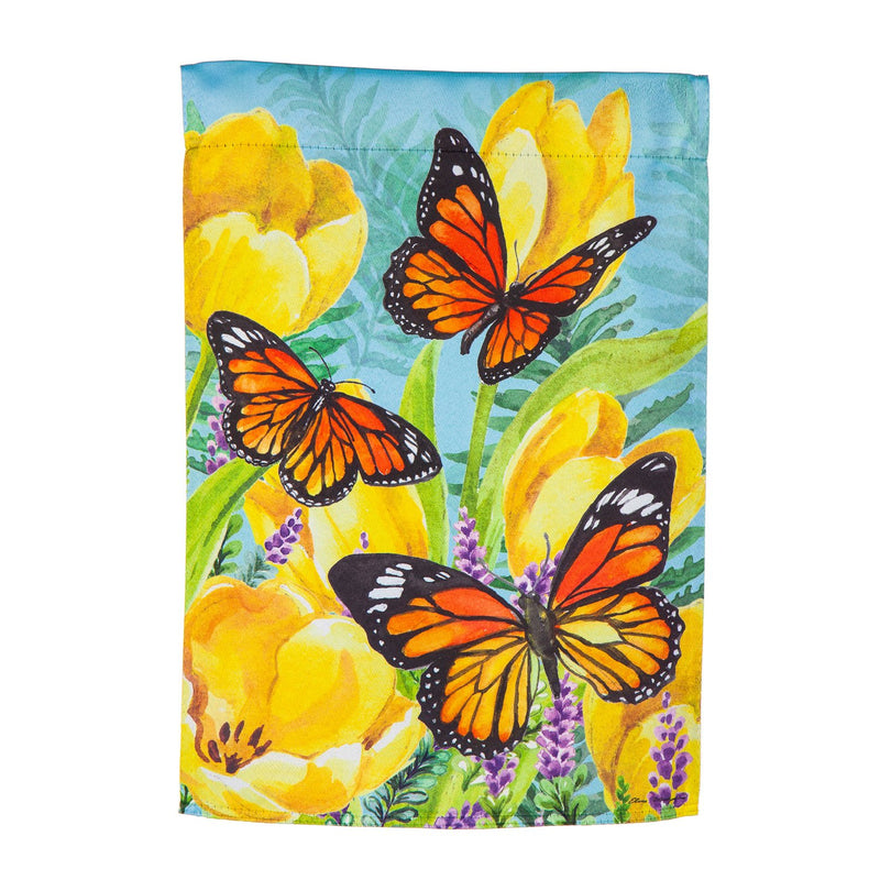 Tulip and Butterfly Garden Suede Flag,14s10693