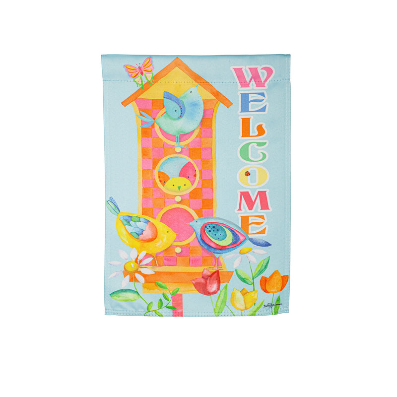 Spring Chirpings Welcome to our home Suede Garden Flag,14s11468