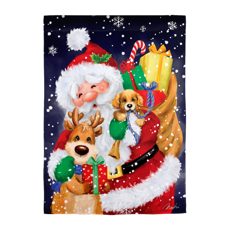 Santa, Reindeer and Puppy Suede Garden Flag,14s12439