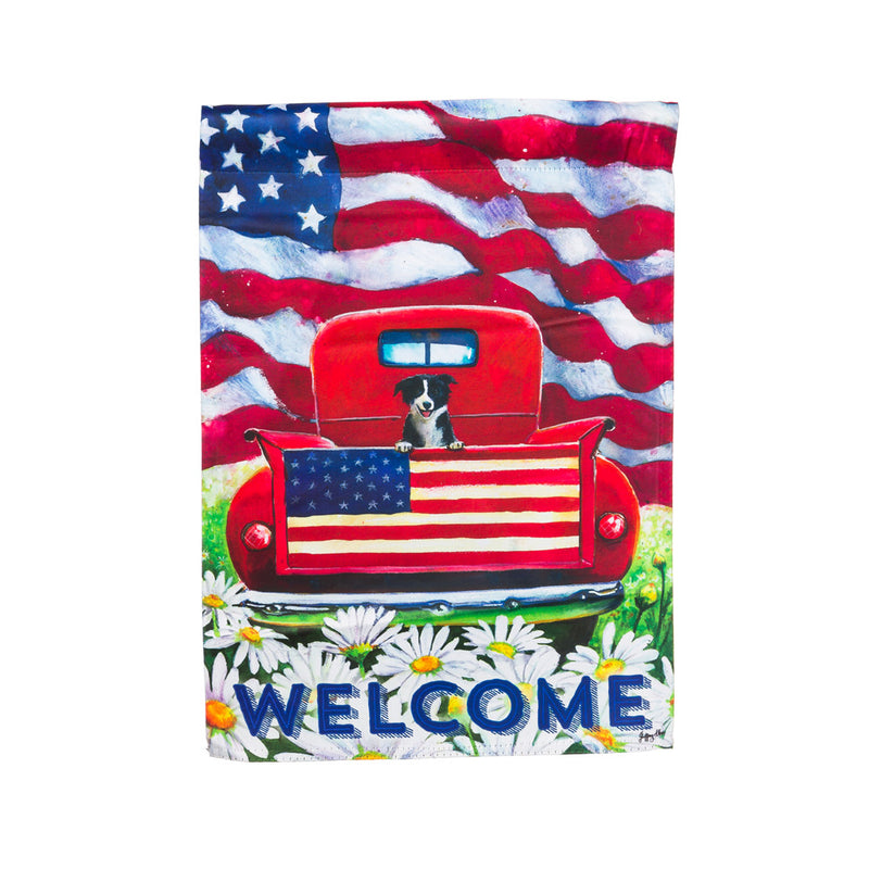 Garden Sub Suede Patriotic Pup Truck Flag,14s3396