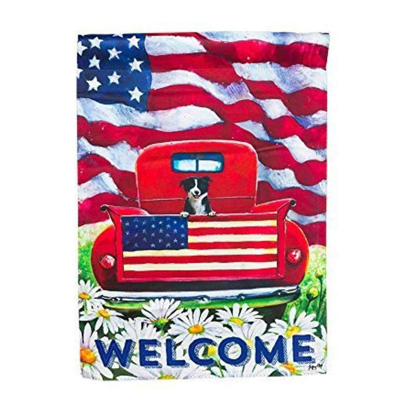 Garden Sub Suede Patriotic Pup Truck Flag,14s3396