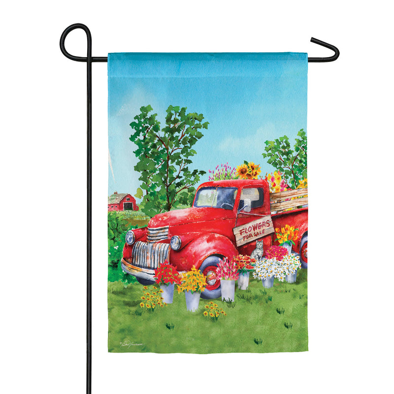 Red Flower Truck Garden Suede Flag,14s8946