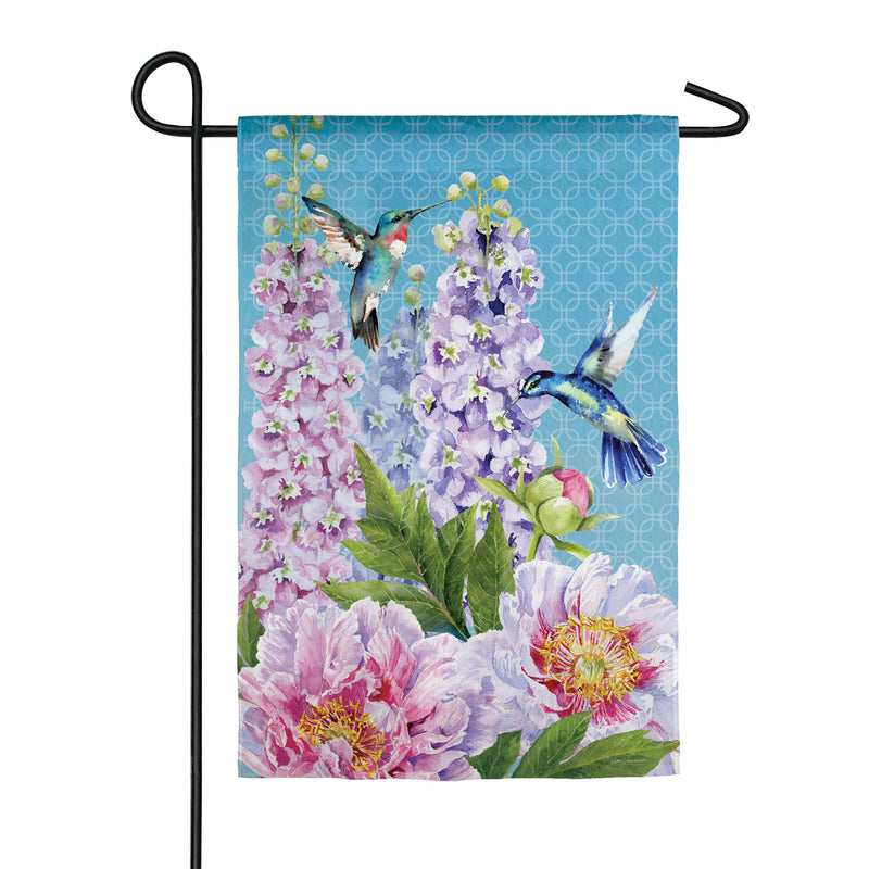 Peonies & Hummingbirds Garden Suede Flag,14s8947