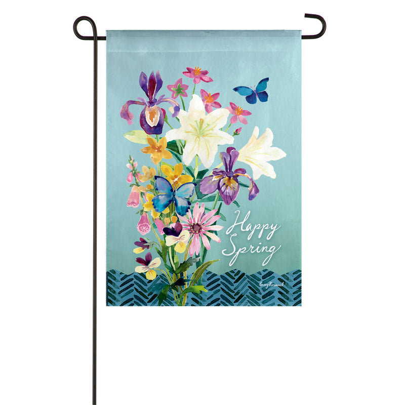 Evergreen Flag,Happy Spring Floral Garden Suede Flag,12.5x0.02x18 Inches