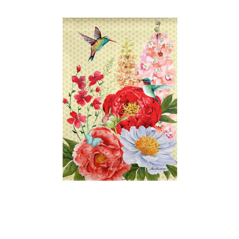 Hummingbirds and Peonies Garden Suede Flag,14s9616