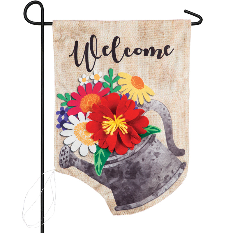 Galvanized Watering Can Solar LED Garden Flag,14sl8498