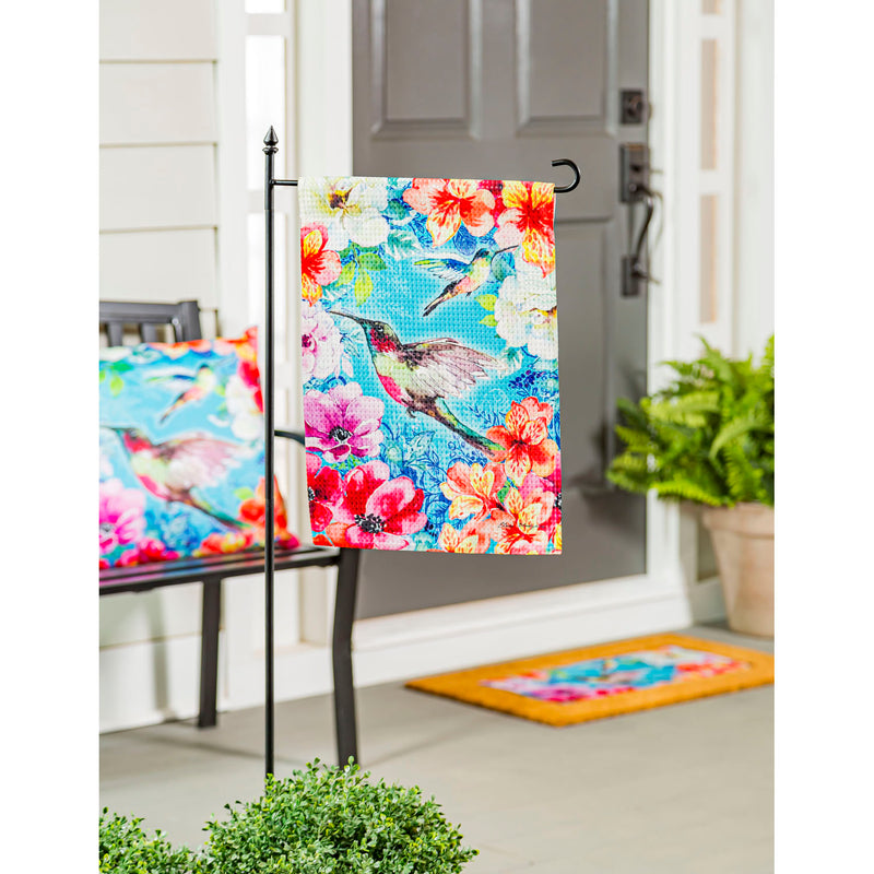 Bright Flowers and Hummingbirds Garden Waffle Flag,14w10339