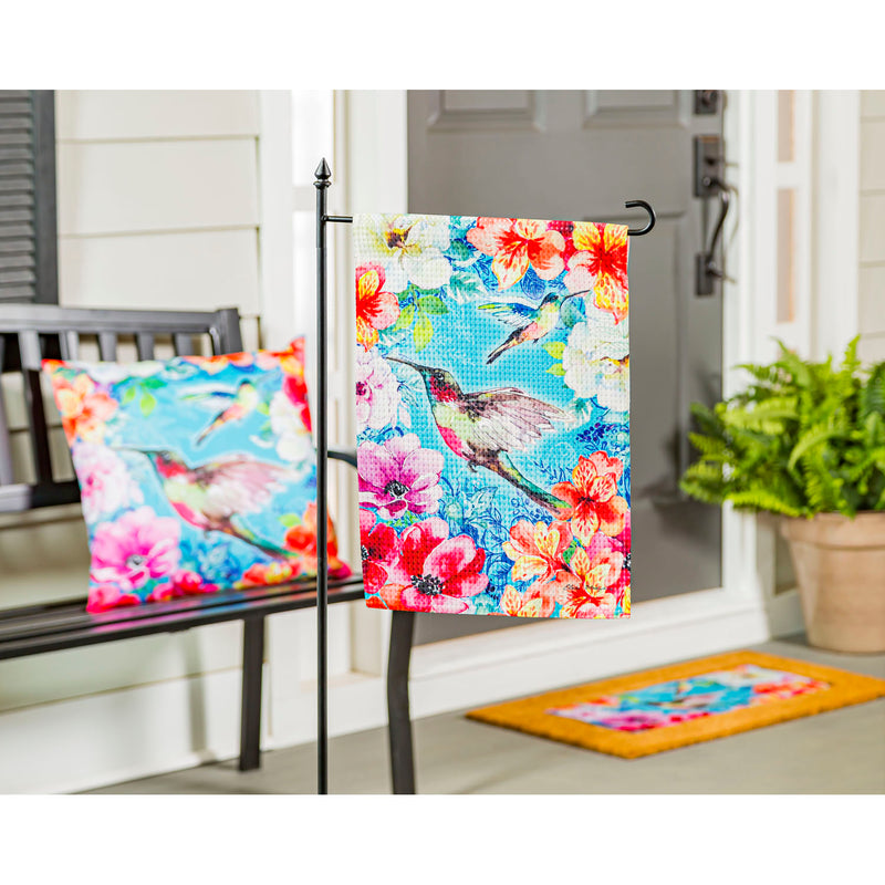 Bright Flowers and Hummingbirds Garden Waffle Flag,14w10339