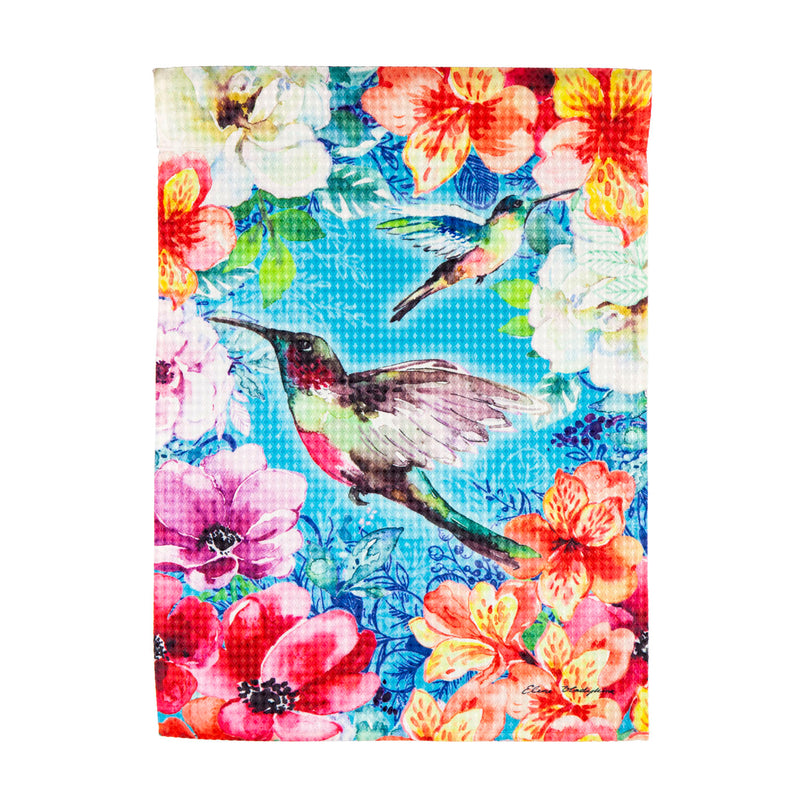 Bright Flowers and Hummingbirds Garden Waffle Flag,14w10339