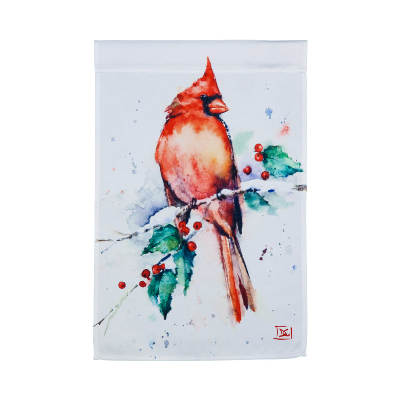 Cardinal and Holly Garden Satin Flag,14a9358