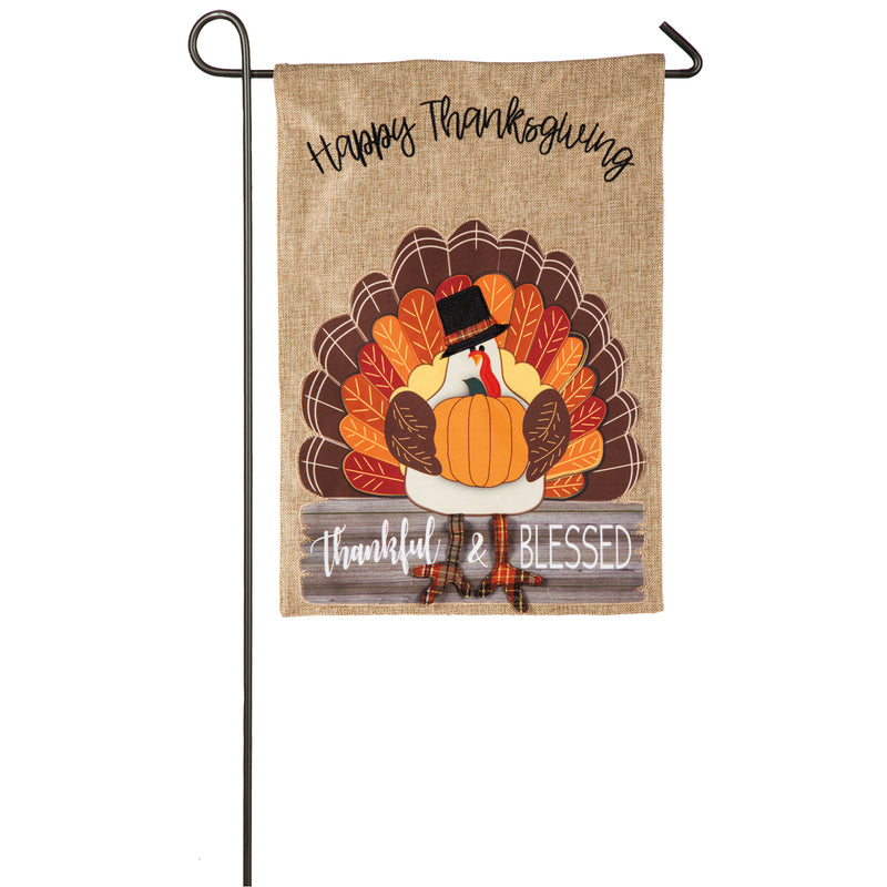 Thankful and Blessed Turkey Garden Burlap Flag,14b8315