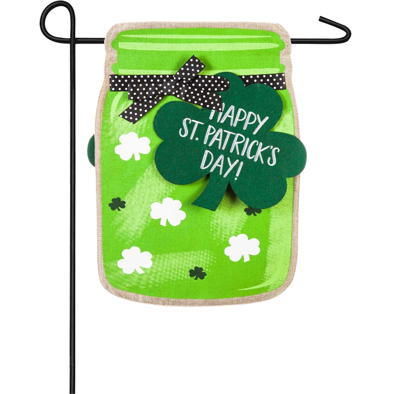 Shamrock Mason Jar Garden Burlap Flag,14b8374
