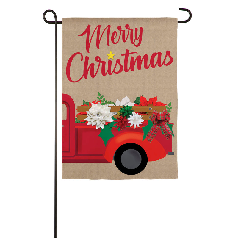 Christmas Flower Truck Garden Burlap Flag,14b9383bl