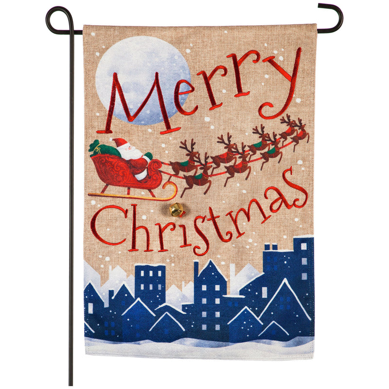 Santa's Sleigh Merry Christmas Garden Burlap Flag,14b9435