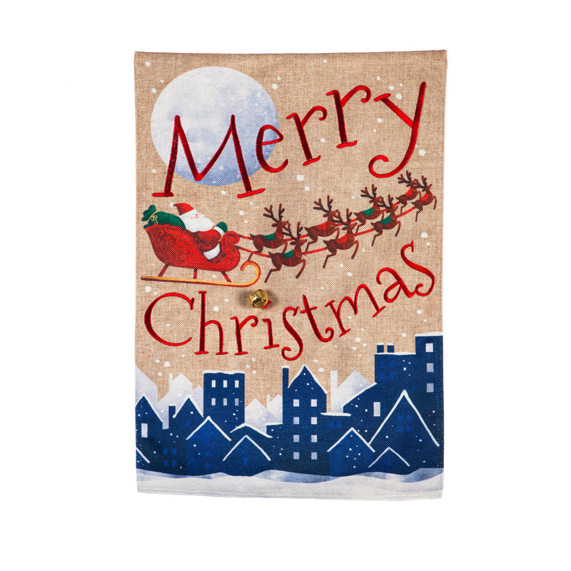 Santa's Sleigh Merry Christmas Garden Burlap Flag,14b9435