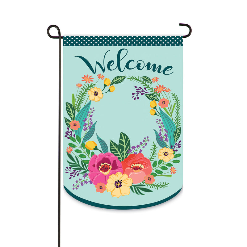 Evergreen Spring Floral Welcome Wreath Garden Applique Flag, 18'' x 12.5'' inches