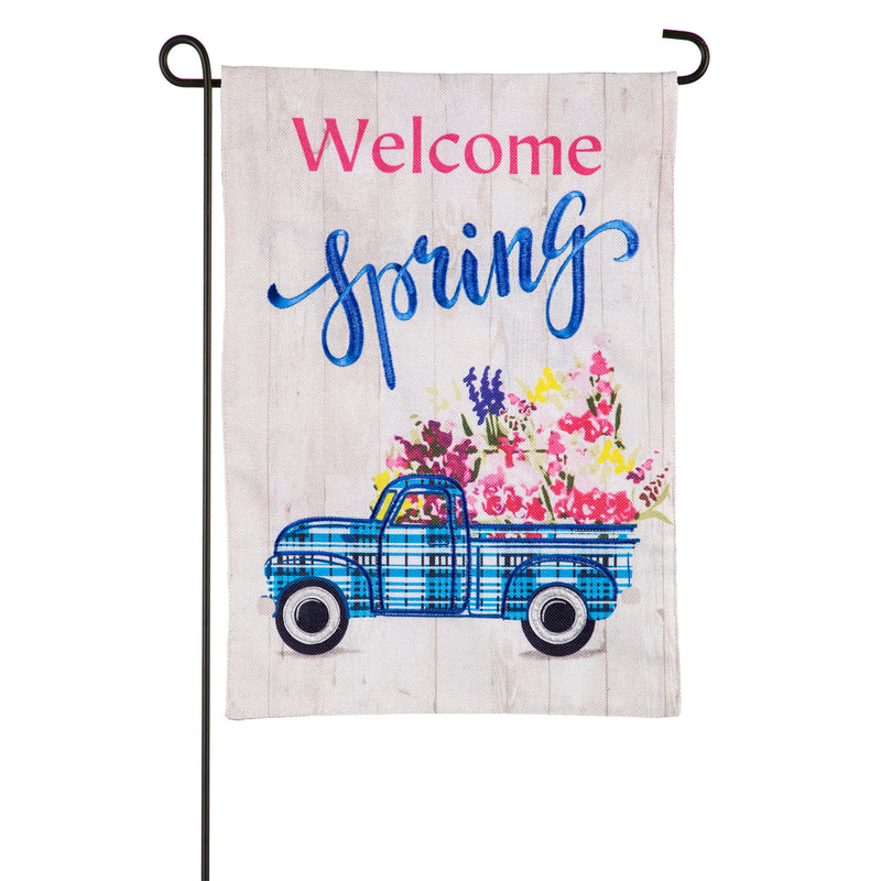 Welcome Spring Plaid Truck Garden Burlap Flag,14b9517