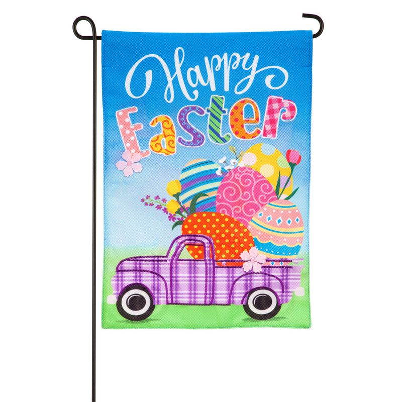 Easter Plaid Truck Garden Burlap Flag,14b9545