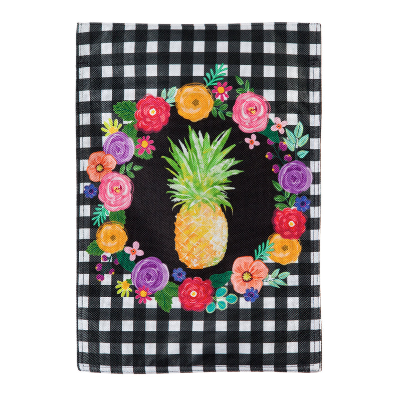 Pineapple Plaid Floral Garden Burlap Flag,14b9713