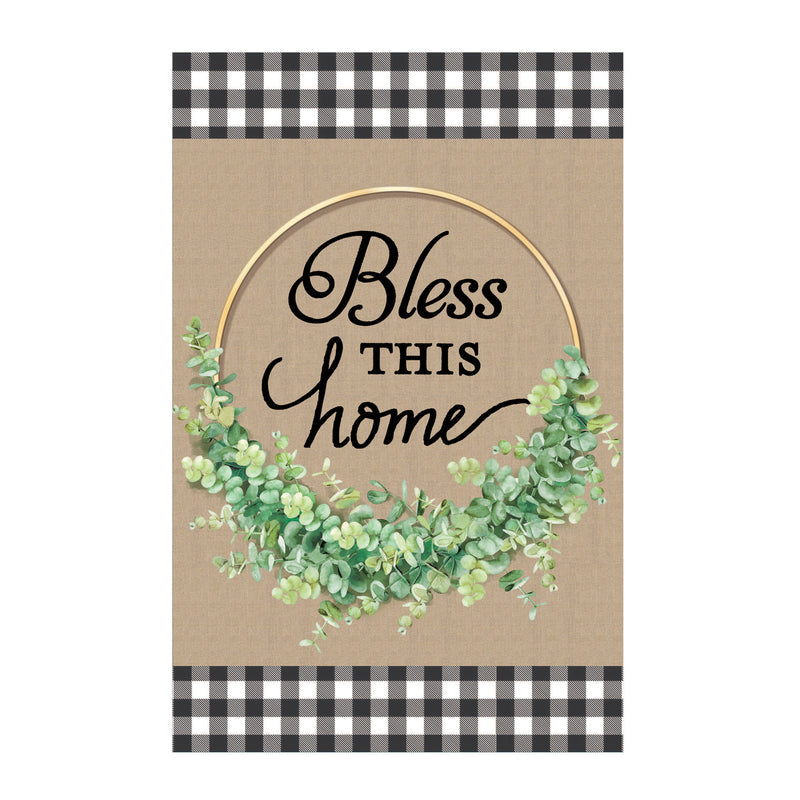 Bless This Home Eucalyptus Hoop Garden Burlap Flag,14b9756