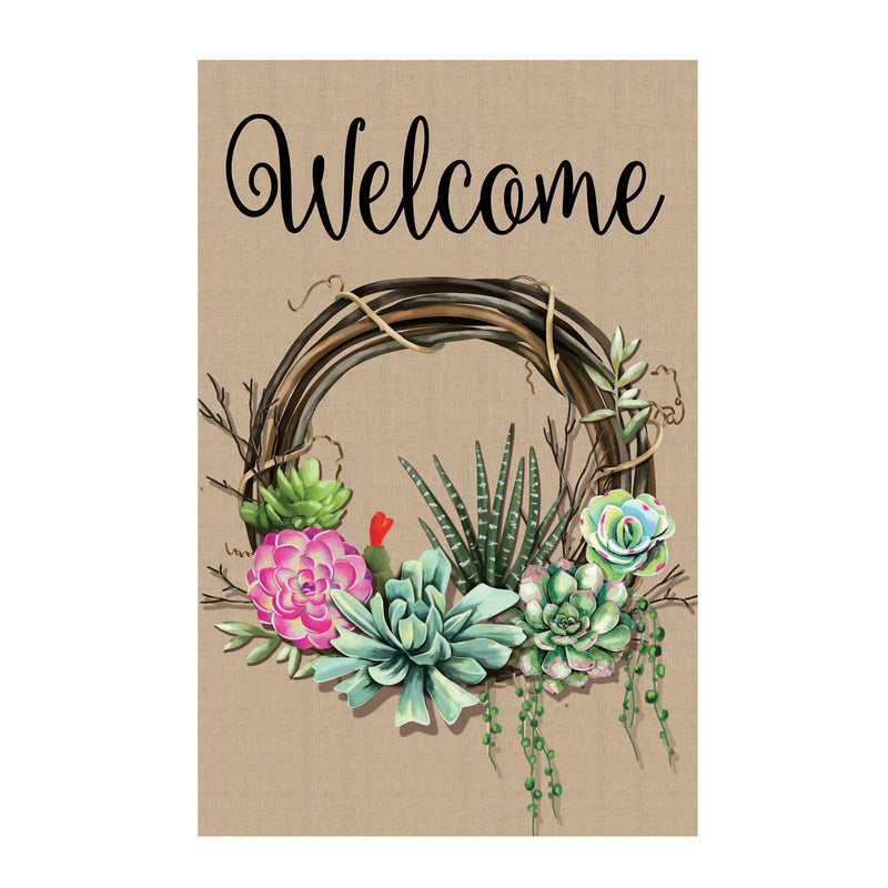 Succulents Grapevine Wreath Garden Burlap Flag,14b9763