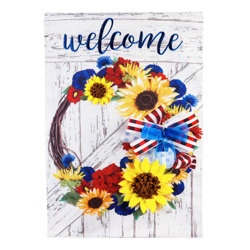 Americana Floral Wreath Garden Burlap Flag,14b9858