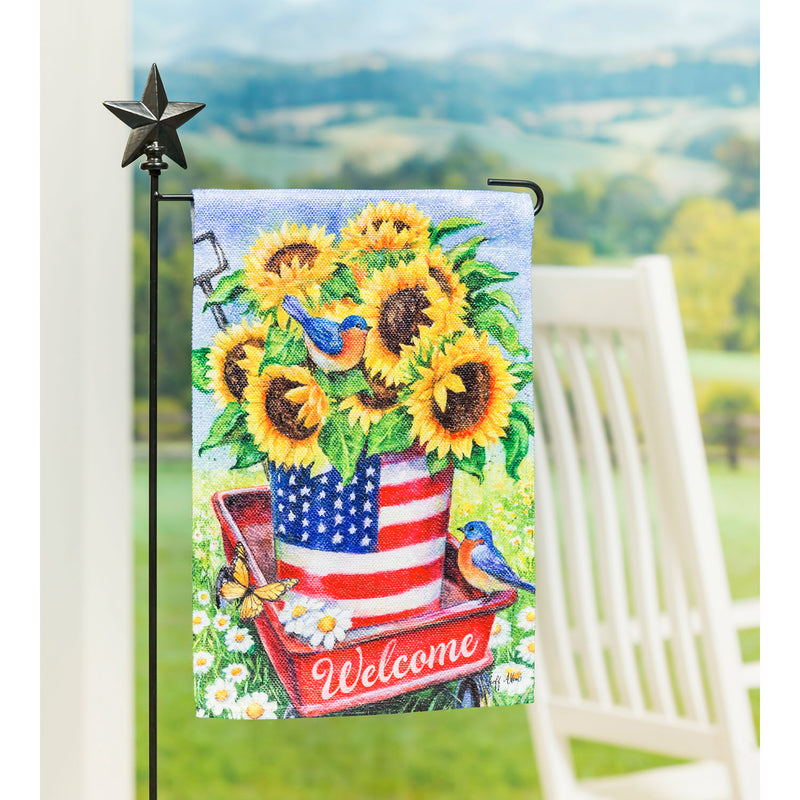 Patriotic Sunflower Wagon Garden Textured Suede Flag,14es9157