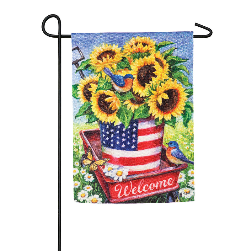 Patriotic Sunflower Wagon Garden Textured Suede Flag,14es9157